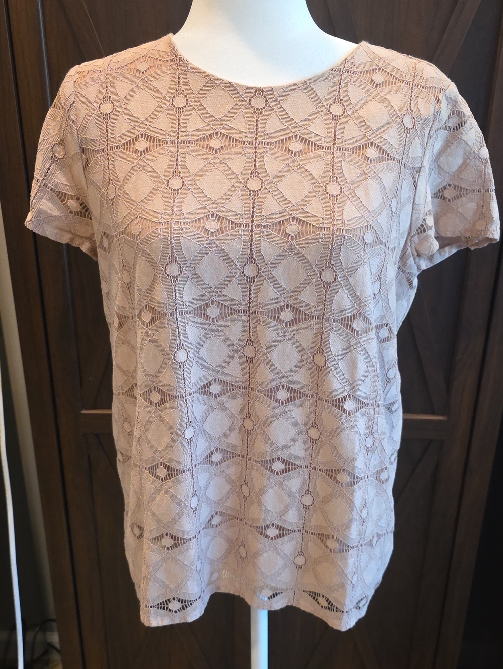 J. Jill Lace Overlay Short Sleeve Top - Tan